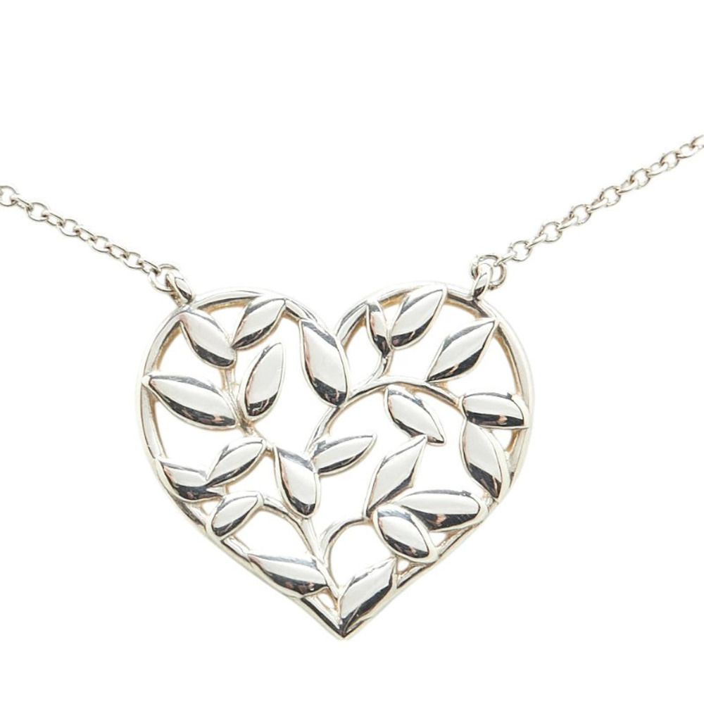 Tiffany Olive Leaf Heart Motif Necklace Silver TIFFANYCo